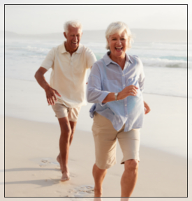 older man and woman running