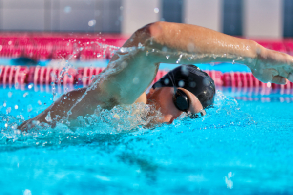 man swimming laps