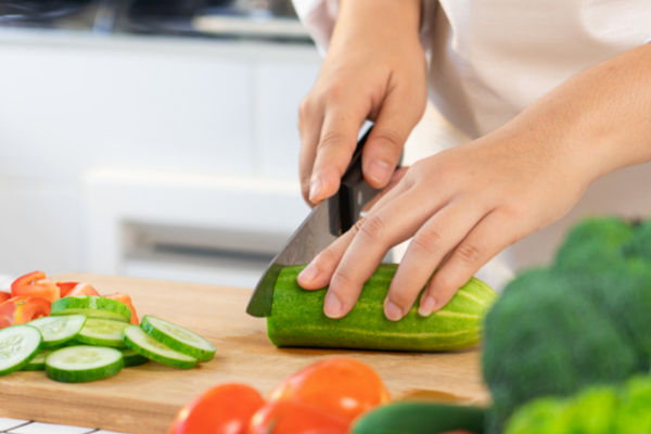 cutting up vegetables